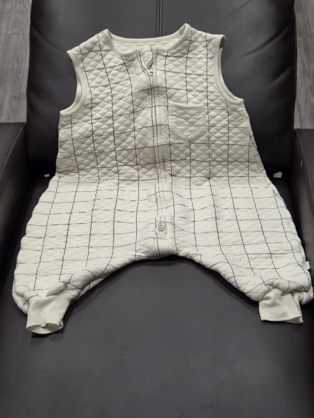 TealBee Quilted Ivory Grid Baby Romper - Sleeveless Zip Front